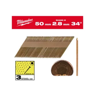   Cuie de construcție MILWAUKEE, cap D, galvanizate la cald 34° SC3 - 2,8 x 50 mm (2200 buc)