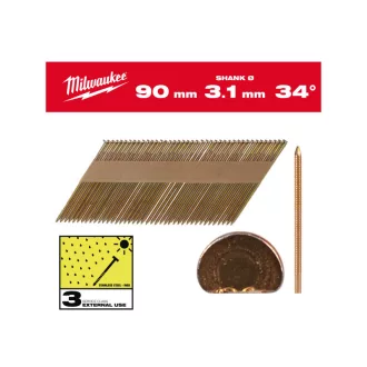  Cuie de construcție MILWAUKEE, cap D, galvanizate la cald 34° SC3 - 3,1 x 90 mm (2200 buc)