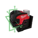MILWAUKEE Linie încrucișată și laser punct cu auto-aliniere alimentat cu baterie verde M12 CLL4P-0C (fără baterie + încărcător)