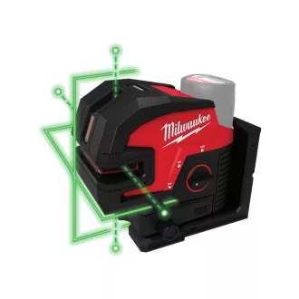   MILWAUKEE Linie încrucișată și laser punct cu auto-aliniere alimentat cu baterie verde M12 CLL4P-0C (fără baterie + încărcător)