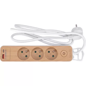   Prelungitor electric STHOR cu 3 prize, 1,4 m, cu aspect de lemn