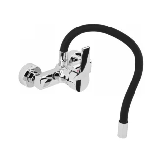   FALA Baterie chiuveta cu teava flexibila neagra montata pe perete + accesorii