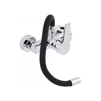   FALA Baterie chiuveta cu teava flexibila neagra montata pe perete + accesorii