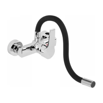   FALA Baterie chiuveta cu teava flexibila neagra montata pe perete + accesorii