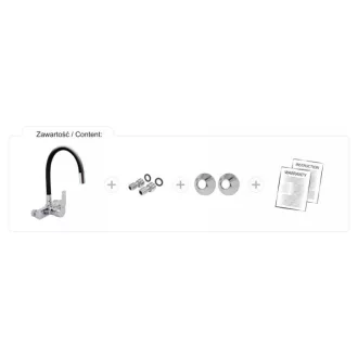   FALA Baterie chiuveta cu teava flexibila neagra montata pe perete + accesorii