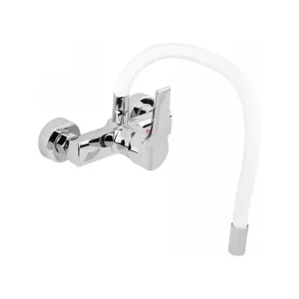   FALA Baterie chiuveta cu teava flexibila alba montata pe perete + accesorii