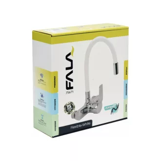   FALA Baterie chiuveta cu teava flexibila alba montata pe perete + accesorii