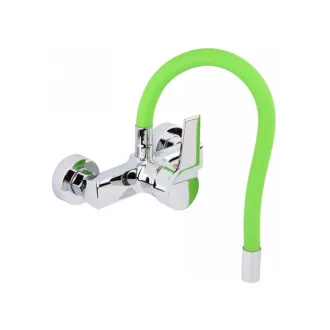   FALA Baterie chiuveta cu teava flexibila verde montata pe perete + accesorii