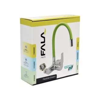   FALA Baterie chiuveta cu teava flexibila verde montata pe perete + accesorii
