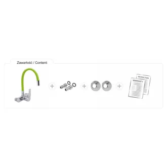   FALA Baterie chiuveta cu teava flexibila verde montata pe perete + accesorii
