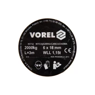VOREL Palan cu lanț 2000 kg 3 m