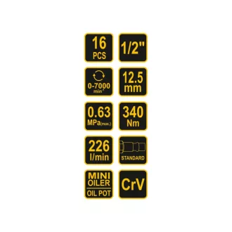 VOREL Set șofer pneumatic și accesorii 16 piese 1/2"