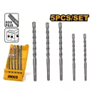 INGCO Set de burghie pentru roci, 5 piese, 6-12 mm SDS-Plus