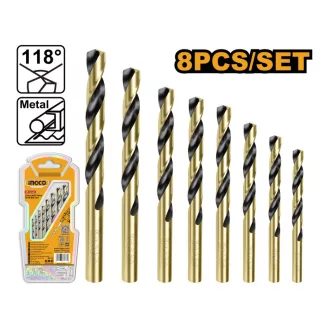 INGCO Set de burghie elicoidale 8 piese 2-8 mm HSS cilindric