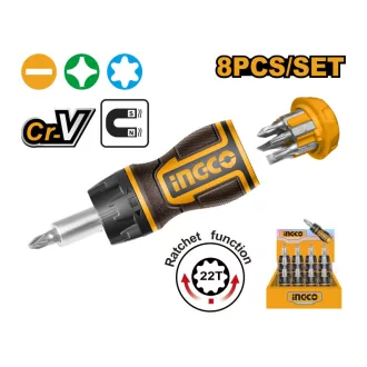 INGCO Set șurubelniță cu clichet 8 piese CrV