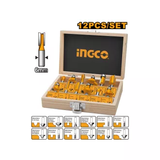 INGCO Set de freze superioare 12 piese 6 mm