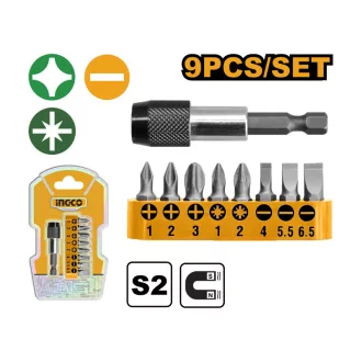 INGCO Set de biți 25 mm, 9 piese, S2