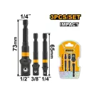 INGCO Adaptor pentru cheie tubulară 3 piese 1/4" Hex-->1/2", 1/4", 3/8"