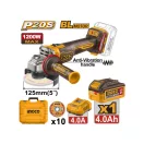 INGCO Polizor unghiular fără perii, 125 mm, 20 V (1 x acumulator 4,0 Ah + încărcător)