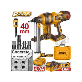   INGCO Pistol pneumatic pentru beton fără perii 40 mm 20 V (2 x acumulator 4,0 Ah + încărcător)