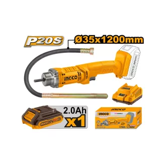   INGCO Vibrator de beton cu baterie 1,2 m 20 V (1 x 2,0 Ah baterie + încărcător)