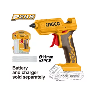   Pistol de lipit pe baterii INGCO, 11 mm, 20 V (fără baterie și încărcător)