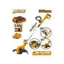 INGCO Trimmer pentru bordură cu baterie 300 mm 20 V (1 x 2,0 Ah baterie + încărcător)