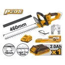 INGCO Tăietor de gard viu cu acumulator 460 mm 20 V (1 x acumulator 2,0 Ah + încărcător)