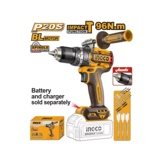   INGCO Bormașină cu impact și șurubelniță cu acumulator 96 Nm fără perii 20 V (fără acumulator și încărcător)