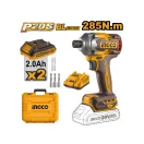 INGCO Surubelniță cu percuție pe acumulator 1/4" 285 Nm fără perii de carbon 20 V (2 x 2,0 Ah acumulator + încărcător)