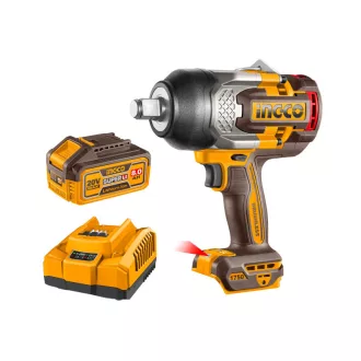   INGCO Șurubelniță cu impact cu acumulator 3/4" 1750 Nm, fără perii, 20 V (2 x 8,0 Ah acumulator + încărcător)