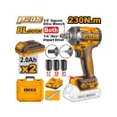 INGCO Mașină de înșurubat cu impact 1/4" + 1/2" 230 Nm fără perii 20 V (2 x 2,0 Ah acumulatori + încărcător)