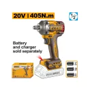 INGCO Șurubelniță cu impact cu acumulator 1/2" 405 Nm fără perii de carbon, 20 V (fără acumulator și încărcător)
