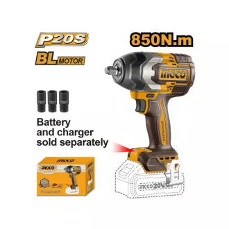   INGCO Șurubelniță cu impact pe baterie 1/2" 850 Nm fără perii 20 V (fără baterie și încărcător)