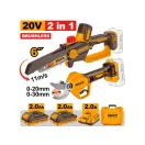 INGCO Set de unelte de grădină cu acumulator, ferăstrău cu lanț 150 mm + foarfecă de tăiat cu acumulator (2 x acumulator 2,0 Ah + încărcător)