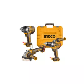   INGCO Pachet puternic cu acumulator 20 V Mașină de găurit cu percuție și înșurubare 96 Nm + Polizor unghiular 115 mm + Șurubelniță cu impact 850 Nm