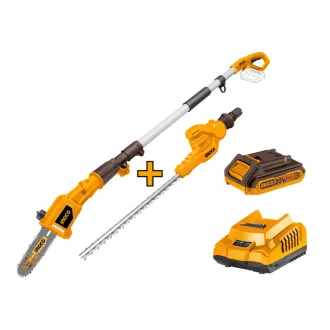  INGCO Tăietor de înălțime cu acumulator 460 mm și tăietor de ramuri 200 mm 0-400 mm 20 V (1 x 2,0 Ah acumulator + încărcător)