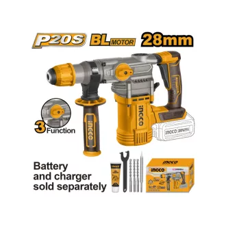   INGCO Ciocan combinat cu acumulator 4,5 J SDS-Plus fără perii de carbon 20 V (fără acumulator și încărcător)