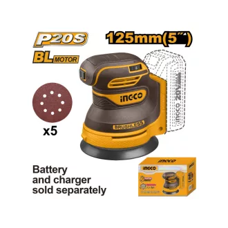   INGCO Șlefuitor excentric cu acumulator fără perii, 20 V (fără baterie și încărcător)