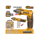 INGCO Șurubelniță cu acumulator 6 Nm 8 V + accesorii (încărcător USB-C)
