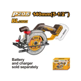   INGCO Fierăstrău circular cu acumulator 140 mm fără perii de carbon 20 V (fără acumulator și încărcător)
