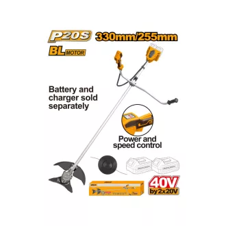   INGCO Trimmer cu baterie 330 mm fără perii de carbon 2 x 20 V (fără baterie și încărcător)