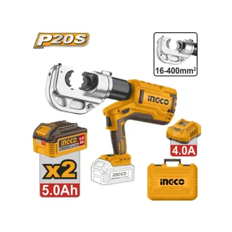   INGCO Cleste hidraulic fără fir pentru sertizare cabluri 16-400 mm² (2 x acumulatori 5,0 Ah + încărcător)