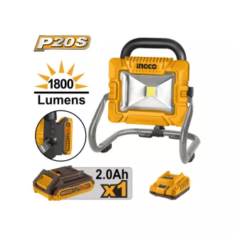   INGCO Reflector LED pe baterie 1800 lm 20 V (1 x 2,0 Ah baterie + încărcător)