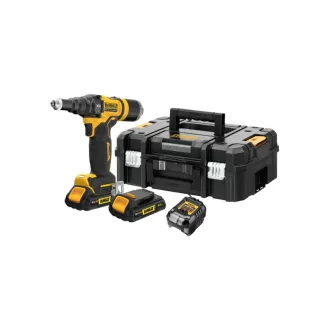   DEWALT Tragator suruburi cu popnit cu baterie, fără perii, 18 V (2 x 2,0 Ah baterie + încărcător, TSTAK)