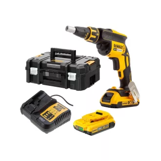   Șurubelniță DEWALT fără fir pentru plăci de gips-carton 18 V fără perie de cărbune (2 baterii de 2,0 Ah + încărcător) DCF620D2