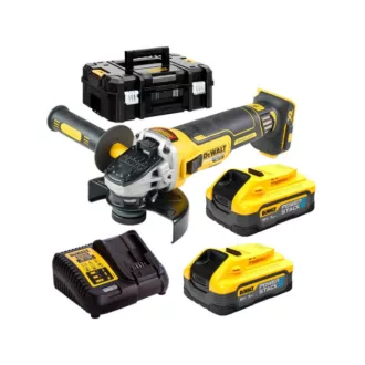   Polizor unghiular fără fir DEWALT 125 mm 18 V fără perie de cărbune 125 mm (2 baterii de 5,0 Ah + încărcător + TSTAK)