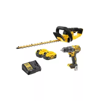   DEWALT Tăietor de gard viu cu acumulator + Mașină de găurit și înșurubat DCD791 (2 x acumulatori 5,0 Ah + încărcător)