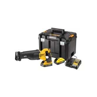   DEWALT Ferăstrău sabie cu baterie 18 V (2 x 5,0 Ah PowerStack baterie + încărcător) în cutie TSTAK