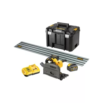   DEWALT Ferăstrău circular submersibil fără fir 54 V fără perie de cărbune (2 x 6,0 Ah baterie + încărcător + șină) DCS520T2R